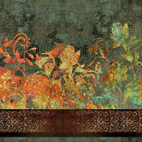 Decorative fabric with intricate floral and paisley patterns in earthy tones.