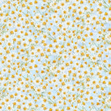 Pattern of small yellow flowers on a light blue background
