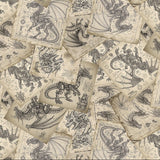 Pattern of dragons on a textured beige background