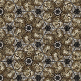 Patterned fabric with decorative design in brown and black