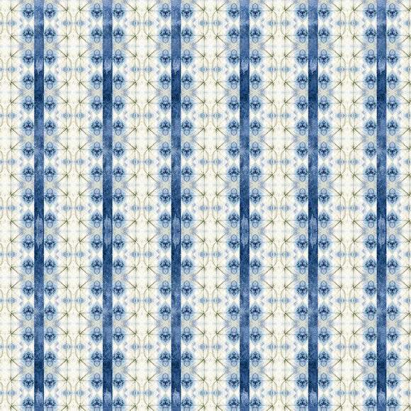 Patterned fabric with blue and white design