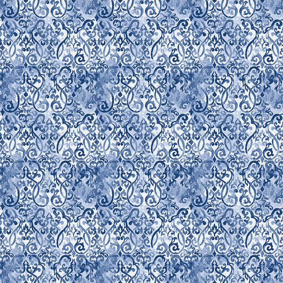 Blue and white floral patterned fabric