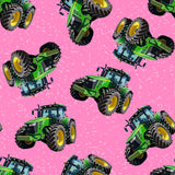 4100N - Green Tractors on Pink
