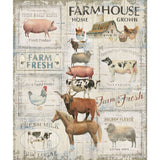 Farmhouse-themed wall art with animals and text on a white background
